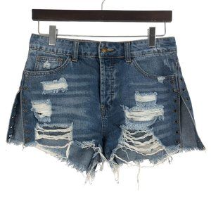 Litz Women's Size Small Blue High Rise Destroyed Denim Jean Cutoff Shorts Cotton
